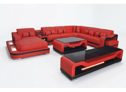 Leren bank bank hoekbank hoekbank woonlandschap + RTV + salontafel + USB