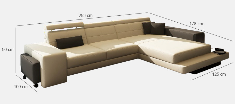 Hoekbank + USB-beklede bank Woonlandschap Zithoeklounge Lederen textiel Geroda