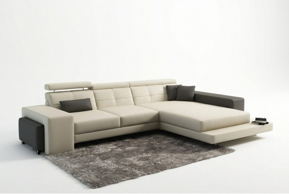 Hoekbank + USB-beklede bank Woonlandschap Zithoeklounge Lederen textiel Geroda