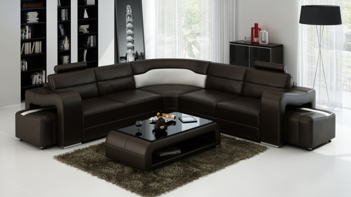 Leren bank met USB, hoekbank hoekopstelling Design Moderne Bankstel F3008B