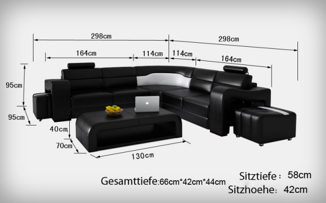 Leren bank met USB, hoekbank hoekopstelling Design Moderne Bankstel F3008B