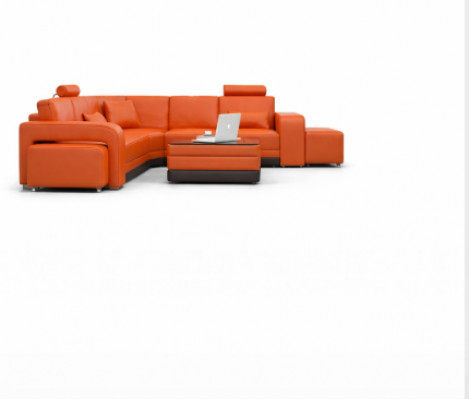Leren bankstel met USB woonlandschap hoekbank hoekmeubel ontwerp modern bankstel F3017B