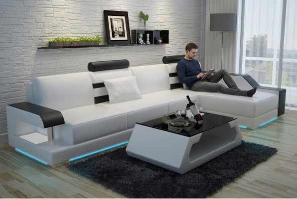 Lederen bank op maat Grote bank Woongebied Hoekbank Set Designbank met USB Nieuw