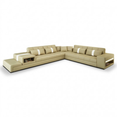 Hoekbank Bank Bank USB bekleding Woonlandschap Leren bankstel ontwerp L Vorm Nieuw Beige
