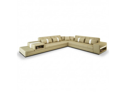 Hoekbank Bank Bank USB bekleding Woonlandschap Leren bankstel ontwerp L Vorm Nieuw Beige