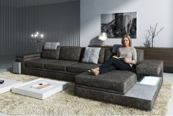 Design leren bank Bank met USB-bekleding woonlandschap hoekstel textiel Tachau