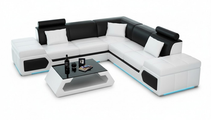 Leren bank L-vorm bank woonlandschap hoekbank set design modern bank + USB   Leren bank L-vorm bank woonlandschap hoekbank set design moderne bank + USB