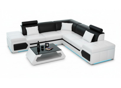 Leren bank L-vorm bank woonlandschap hoekbank set design modern bank + USB   Leren bank L-vorm bank woonlandschap hoekbank set design moderne bank + USB