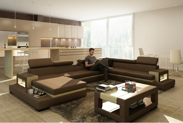 Ledersofa Bank hoekbank U-vorm bank woonlandschap designer zithoek LEONARDO-B