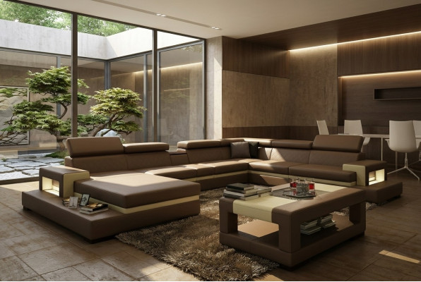 Ledersofa Bank hoekbank U-vorm bank woonlandschap designer zithoek LEONARDO-B