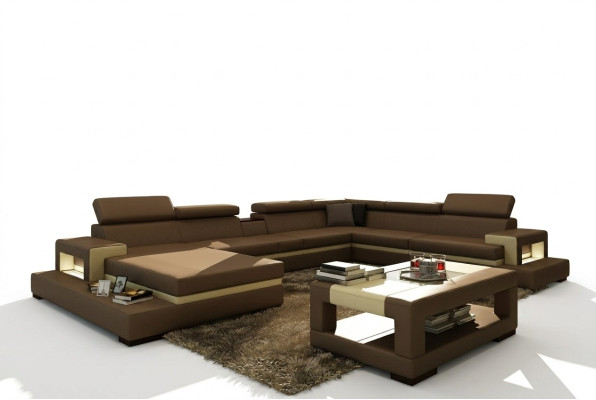 Ledersofa Bank hoekbank U-vorm bank woonlandschap designer zithoek LEONARDO-B