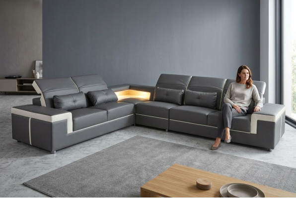 Sofa Hoekbank Bekleding Woonkamer design Hoekbank L-vormige L-vormige bank USB + LED