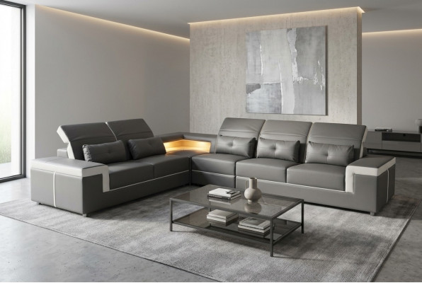 Sofa Hoekbank Bekleding Woonkamer design Hoekbank L-vormige L-vormige bank USB + LED