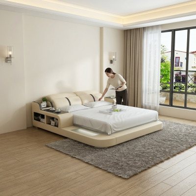 Waterbed hotel tweepersoonsbed bedden compleet leren bed water + USB gestoffeerd bed