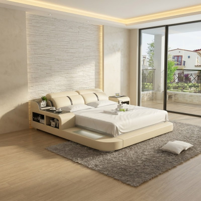 Waterbed hotel tweepersoonsbed bedden compleet leren bed water + USB gestoffeerd bed
