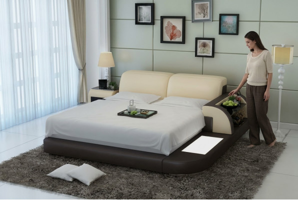 Tweepersoons waterbed hotelbedden compleet leren bed, bed gestoffeerd water + USB