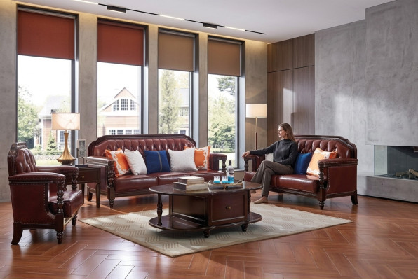 Noordelijke staten bankstel Bank Amerika 3+2 zits leren Chesterfield bankstel