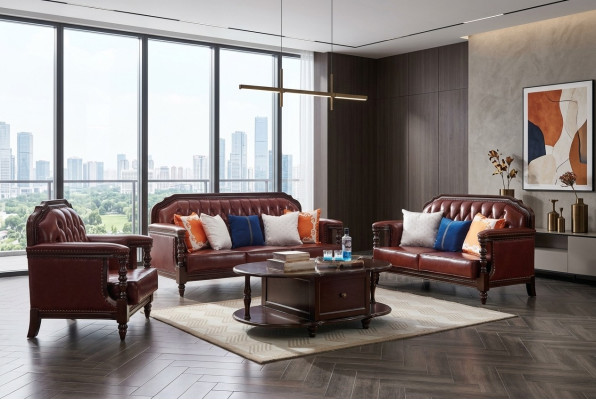 Noordelijke staten bankstel Bank Amerika 3+2 zits leren Chesterfield bankstel