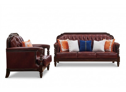 Klassieke Chesterfield Barok Rococo bankstel 3+1 leren bankstel