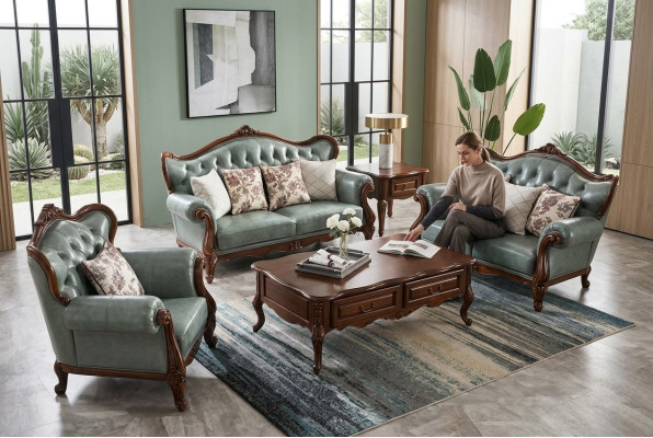 Sofaset 3+2+1 zetels Chesterfield meubels woonkamer textiel bank