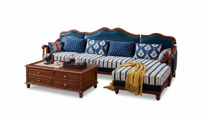 Blauw leren bank hoekbank gestoffeerde meubelen Klassieke Chesterfield meubelen