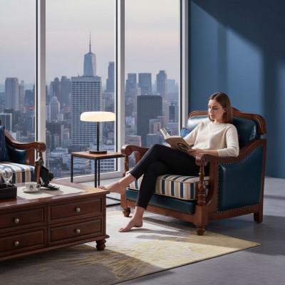 Ontwerp leren fauteuil woonkamer lounge luxe stoel design meubels blauw