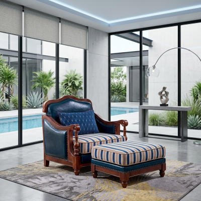 Ontwerp leren fauteuil woonkamer lounge luxe stoel design meubels blauw
