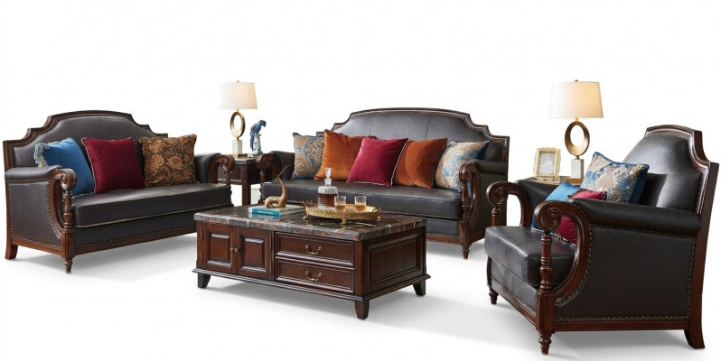 Luxe meubel bankstelsel bankbank bank 3 2 1 zits woonkamer hout 3-delig.