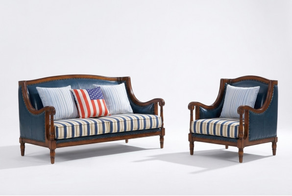 Blauw-bruine bankstel 3+2 zits leren bankstellen Luxe bankstellen Woonkamerset