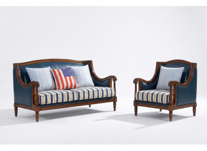 Blauw-bruine bankstel 3+2 zits leren bankstellen Luxe bankstellen Woonkamerset