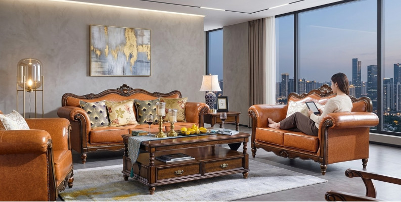 Woonkamer set Bankstel 3+2 zits Bank Beklede Bank Luxe Meubels Oranje