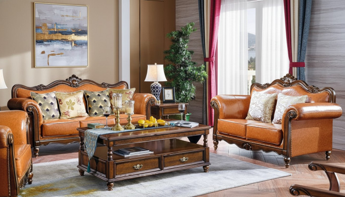 Woonkamer set Bankstel 3+2 zits Bank Beklede Bank Luxe Meubels Oranje