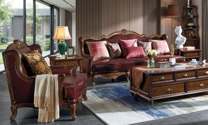 Klassieke leren Chesterfield Barok Rococo bankstel 3+1