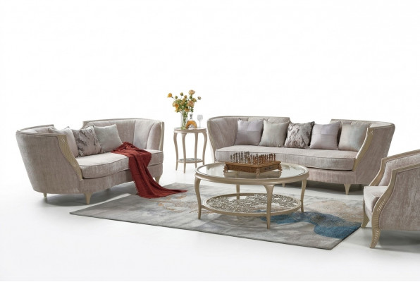 Exclusieve beige bankstel 3+2 zits designer 2-delige set textielbanken