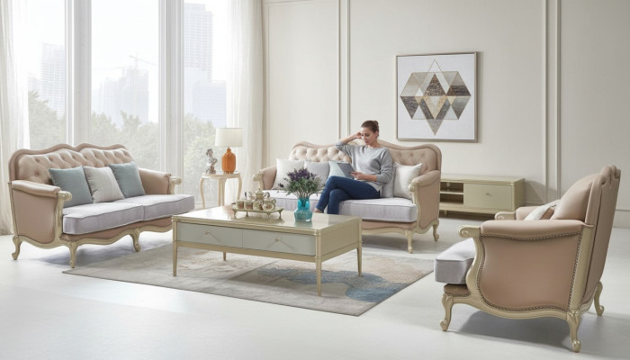 Rosa meubelbankstel bank 3 2 1 zits woonkamer design 3-delig.