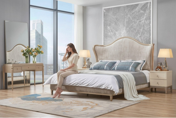 Luxe Modern Bed 2x Nachtkastjes Bedden Hout Bedframe Slaapkamer Zilver Nieuw