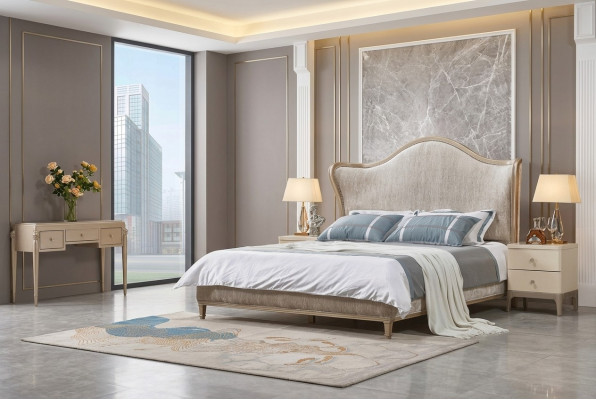 Luxe Modern Bed 2x Nachtkastjes Bedden Hout Bedframe Slaapkamer Zilver Nieuw