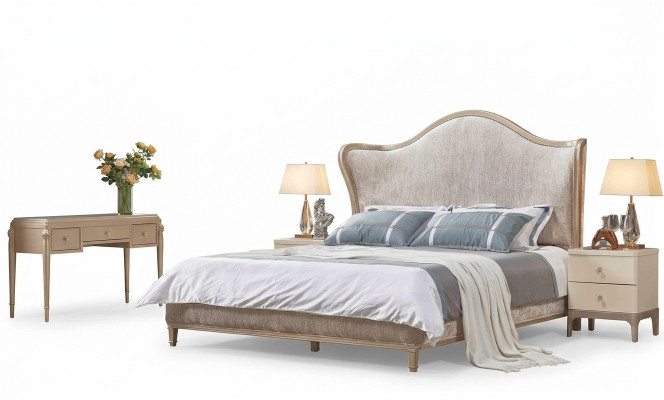 Luxe Modern Bed 2x Nachtkastjes Bedden Hout Bedframe Slaapkamer Zilver Nieuw