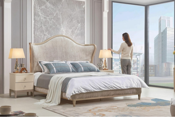 Ontwerp Luxe Dubbele Zilveren Bedden Meubelen Slaapkamer Bed Bekleding Stof Textiel