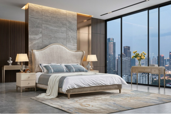 Ontwerp Luxe Dubbele Zilveren Bedden Meubelen Slaapkamer Bed Bekleding Stof Textiel