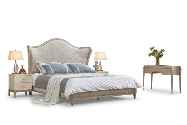 Ontwerp Luxe Dubbele Zilveren Bedden Meubelen Slaapkamer Bed Bekleding Stof Textiel