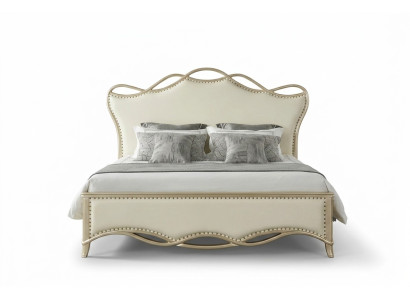 Ontwerpbed Slaapkamerbedden Textiel Luxe Bekleding Zitstof Beige Meubels Nieuw
