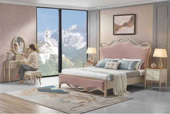 Ontwerp slaapkamerbed luxe bedden leer roze dubbele bekleding meubels textiel nieuw