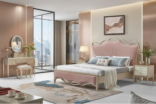 Ontwerp slaapkamerbed luxe bedden leer roze dubbele bekleding meubels textiel nieuw