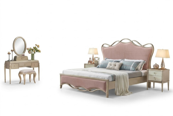 Ontwerp slaapkamerbed luxe bedden leer roze dubbele bekleding meubels textiel nieuw