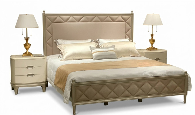 Slaapkamer Bed Bekleding Ontwerp Meubels Luxe Tweepersoons Beige Bedden Leer