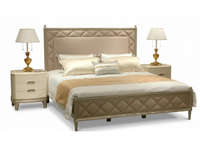 Slaapkamer Bed Bekleding Ontwerp Meubels Luxe Tweepersoons Beige Bedden Leer