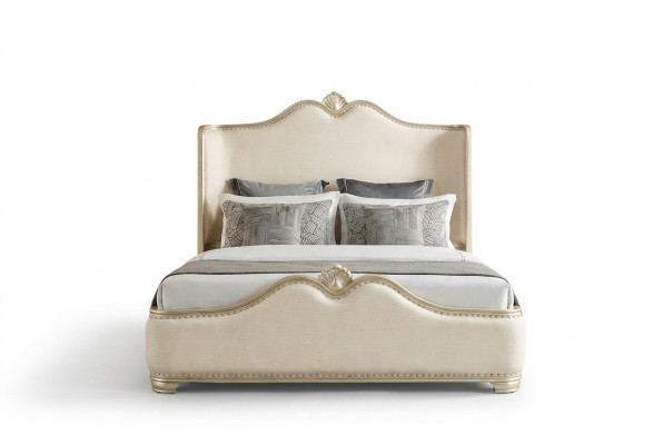 Bed 2x Nightstands 3 pcs. Bedroom Beige Designer Luxury Furniture Beds Wood