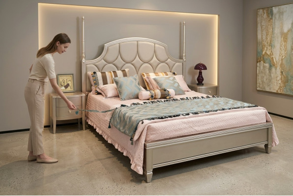 Tweepersoonsbed Luxe bedden Houten bedframes Bedframes Beige design