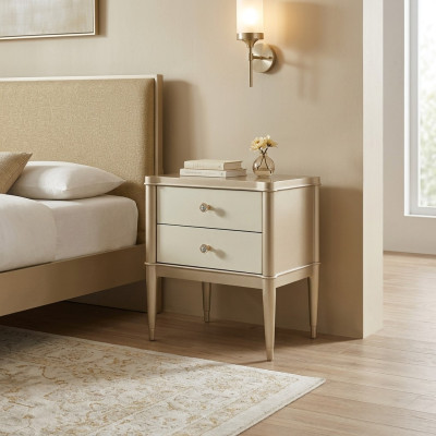 Nachtkastje bijzettafel tafel hout tafels meubels nachtkastjes beige slaapkamer